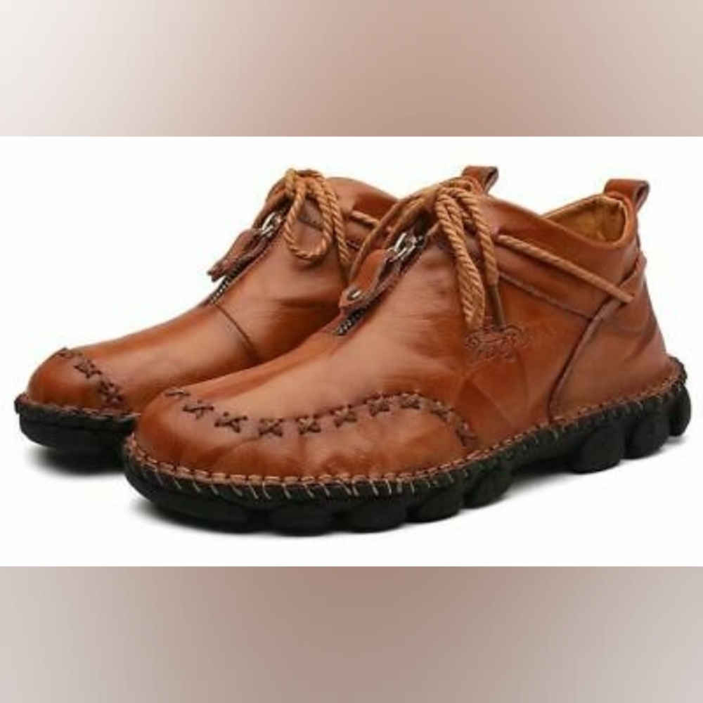 Men New Fashion Round Toe Lace Up Plus Size Leather Rubber Sole Combat Boots 10